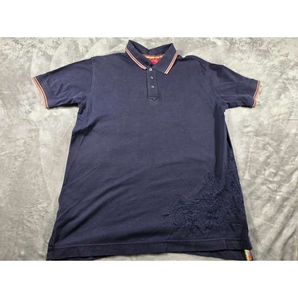 Robert Graham Other - Robert Graham Polo Shirt Men's‎ Medium Navy Blue Side Embroidered Paisley Design